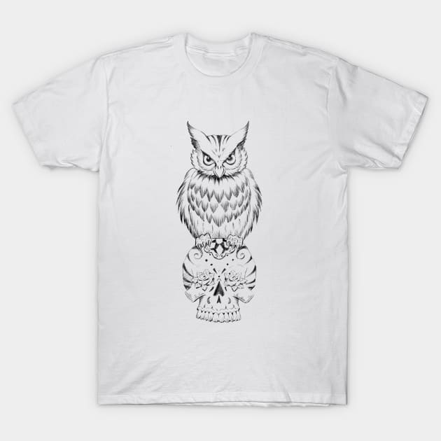 owl and sugar skull T-Shirt by Paul_Abrams